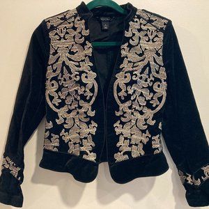 WHBM Black and Gold Velvet Jacket - Size 4